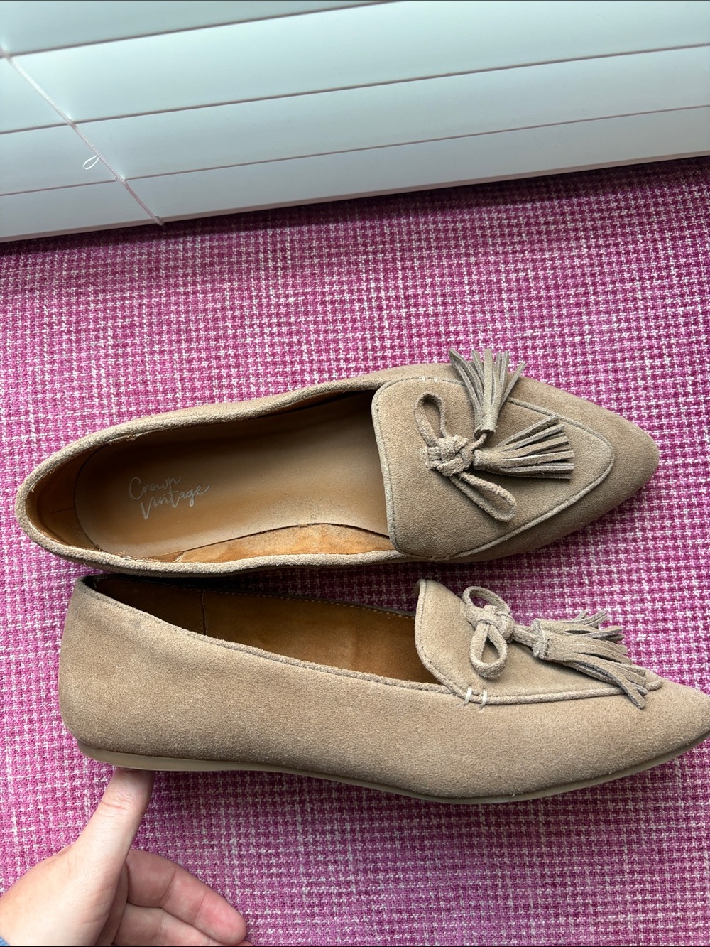 Crown Vintage Taupe Suede Tassel Loafers